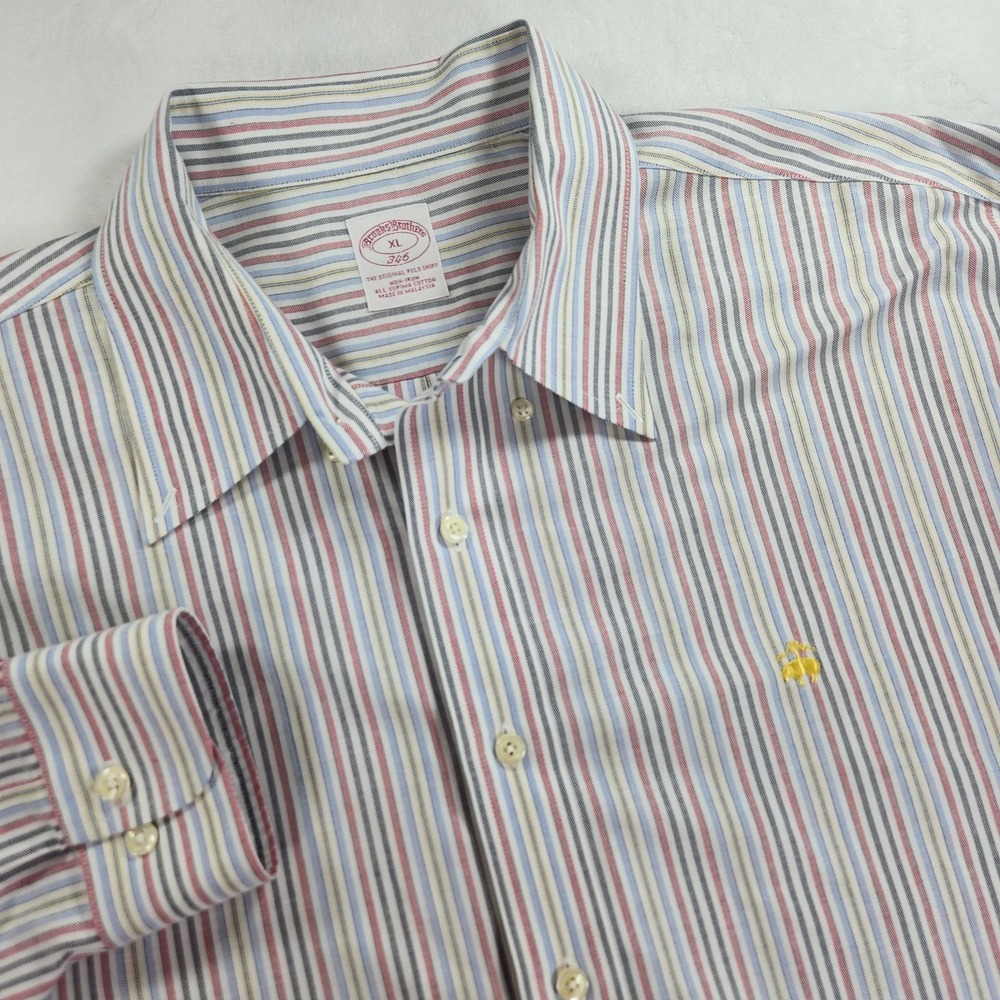 Brooks Brothers 346 Non-Iron Supima Cotton‎ Oxford Shirt. Pastel Stripe men XL